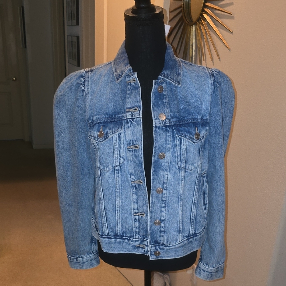 BRAND NEW WOMEN'S GAP ICON RUFFLE SLEEVE DENIM JACKET SIZE GA